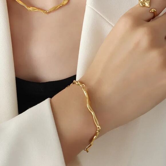 None Jewelry - NEW 18K yellow gold plated asymmetrical tennis bracelet jewelry B27A